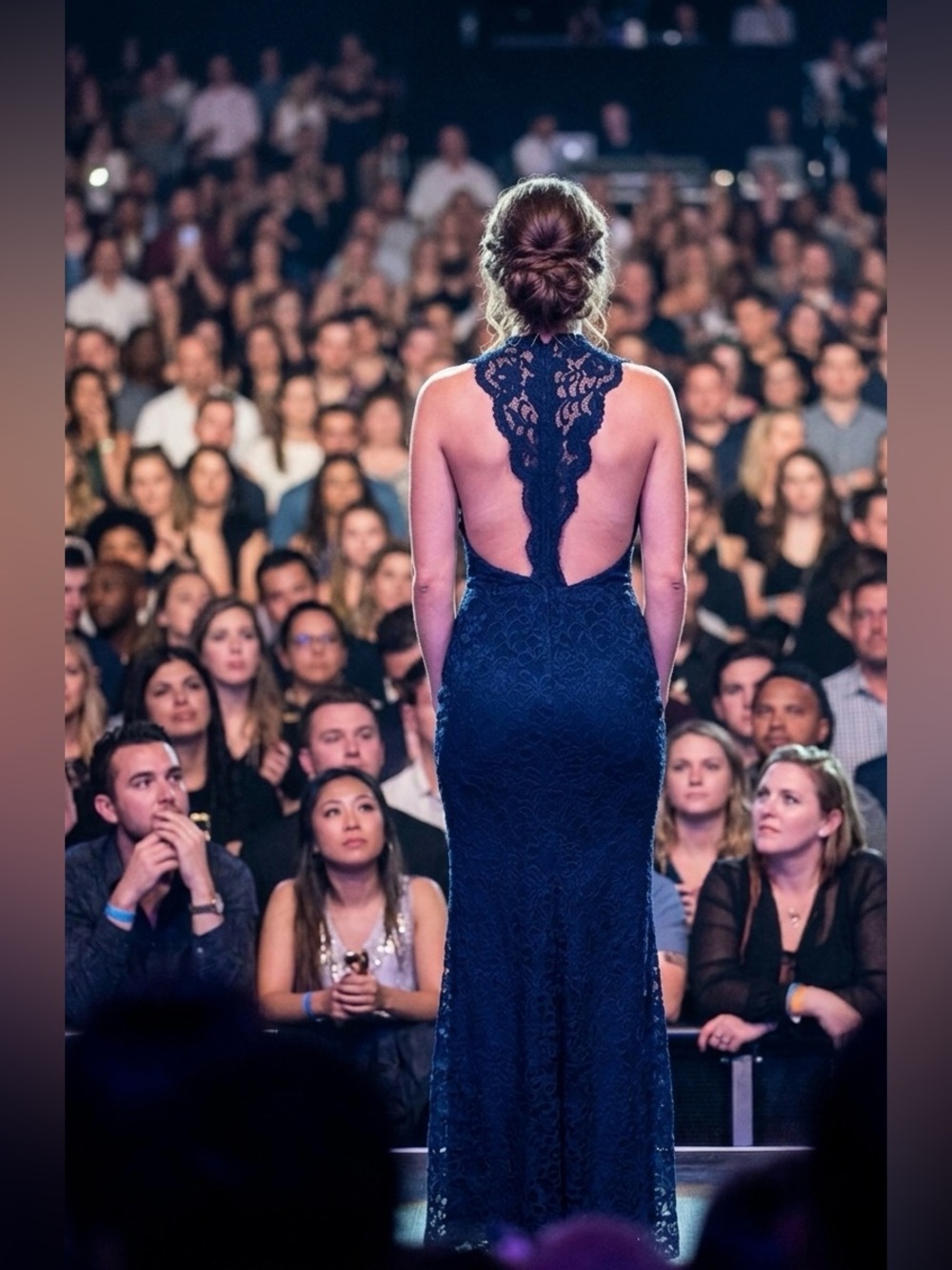 Navy Lace Backless Evening Gown